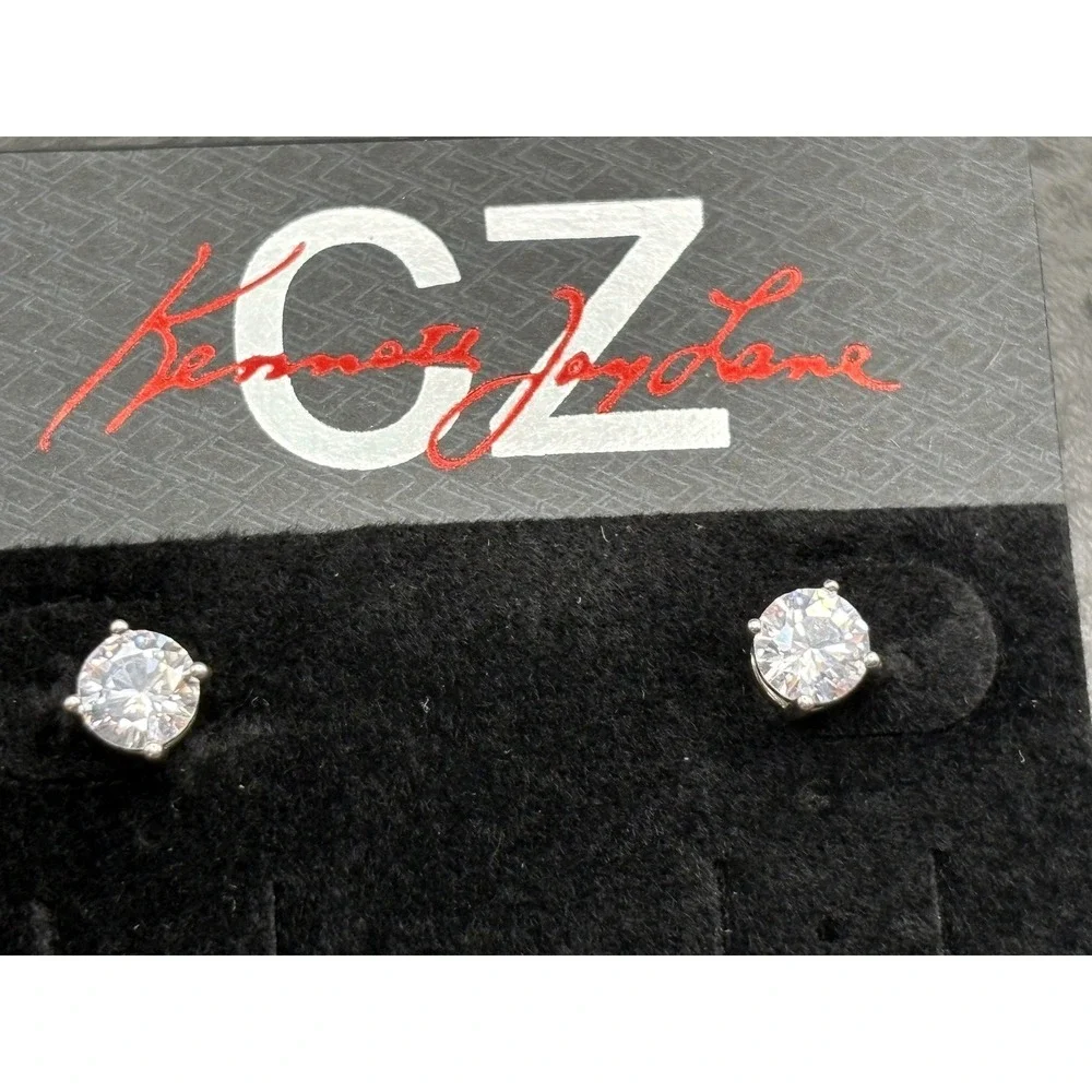 Kenneth Jay Lane CZ Crystal Silver Tone Pendant Necklace & Stud Earrings Set
